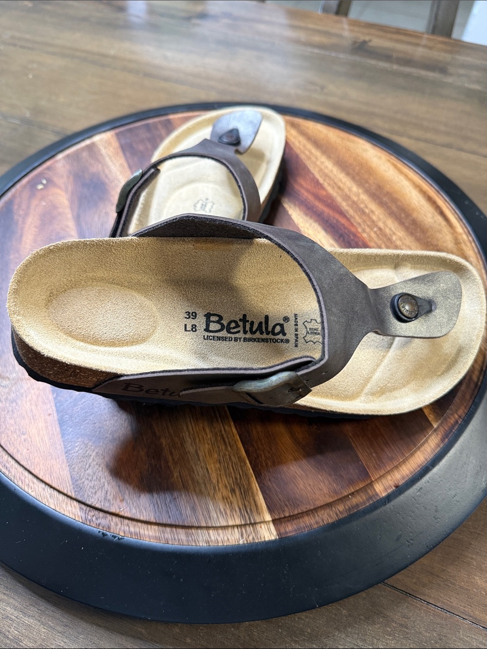 Betula Brown Leather Toe-Post Sandals